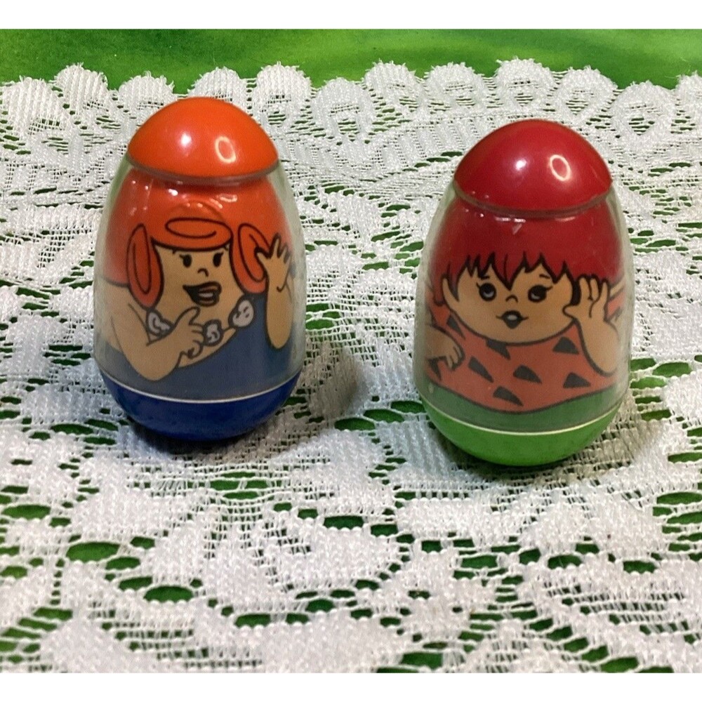 Vintage HASBRO Weeble Wobble 1977 Wilma & Pebbles Flintstone Hanna Barbara